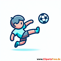 Kind schießt Ball über dem Kopf im Fußball Clipart - Bilder zum Thema Fußball