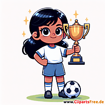 Mädchen hält stolz Fußballpokal Clipart - Bilder zum Thema Fußball