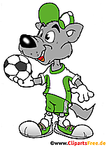 Wolf in Fussballtrikot mit Ball Comic, Cartoon, Clipart