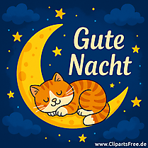 Gute Nacht Wunsch - Katze auf dem Mond Bild