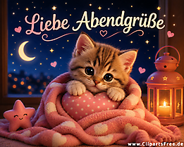Liebe Abendgrüße niedliches Kätchen Grusskarte