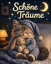 Schöne Träume Clipart mit Katze und Hase