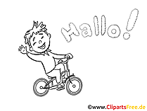 Junge auf dem Fahrrad - Bild zum Ausmalen Hallo