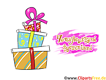 Geschenke zum Geburtstag Grusskarte, Clipart auf Polnisch