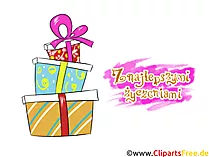 Geschenke zum Geburtstag Grusskarte, Clipart auf Polnisch