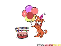 Hund, Torte, Luftballons - Polnische Geburtstagswünsche und Sprüche