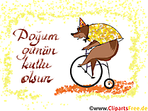 Bär auf dem Fahrrad Glückwunschkarte auf Türkisch zum Drucken