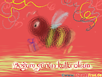 Biene Glückwunsch zum Geburtstag auf Türkisch Clipart, Bild, Glückwunschkarte
