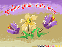 Blumen zum Geburtstag Glückwunsch auf Türkisch, Clipart, Bild