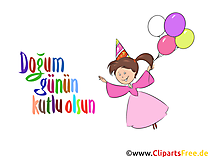 Glückwunsch zum Geburtstag an Mädchen auf Türkisch, Clipart, Bild, Illustration