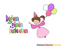Glückwunsch zum Geburtstag an Mädchen auf Türkisch, Clipart, Bild, Illustration