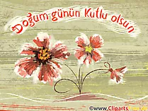 Glückwunschkarte mit Blumen zum Geburtstag auf Türkisch, Clipart, Bild