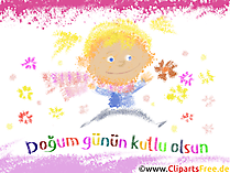 Glückwunschkarte zum Kindergeburtstag auf Türkisch Clipart, Illustration, Bild