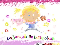 Glückwunschkarte zum Kindergeburtstag auf Türkisch Clipart, Illustration, Bild