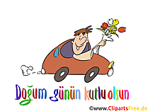 Glüsckwunschkarte mit rotem Auto auf Türkisch, Clipart, Bild, Illustration