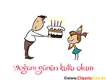 Gratulation zum Kindergeburtstag auf Türkisch Clipart, Bild, Glückwunschkarte