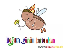 Käfer mit Blume Gruss zum Geburtstag auf Türkisch, Clipart, Bild
