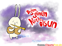 Kaninchen auf der Glückwunschkarte zum Geburtstag auf Türkisch