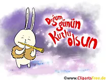 Kaninchen auf der Glückwunschkarte zum Geburtstag auf Türkisch