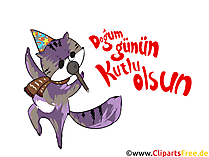 Kater tanzt und singt Grusskarte zum Geburtstag auf Türkisch, Clipart, Bild