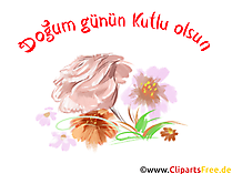 Rose und andere Blumen Glückwunsch zum Geburtstag auf Türkisch, Clipart, Bild