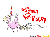 Schöne Karte mit Pferd zum Geburtstag auf Türkisch, Clipart, Bild
