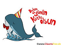 Wal mit witziger Mütze Glückwunschkarte zum Geburtstag auf Türkisch