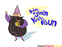 Zauberer mit Glückwunsch zum Geburtstag auf Türkisch Clipart, Bild, Glückwunschkarte