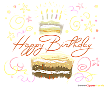 Clipart zum Geburtstag mit Kuchen und schönem Schriftzug