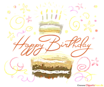 Clipart zum Geburtstag mit Kuchen und schönem Schriftzug