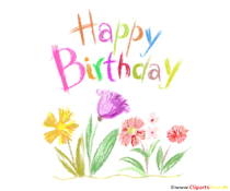 Schöne Blumen mit Schriftzug Happy Birthday kostenlos