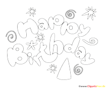 Schwarz-weissee Buchstaben zum Drucken und Malen Happy Birthday