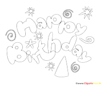 Schwarz-weissee Buchstaben zum Drucken und Malen Happy Birthday