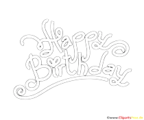 Schwarz-weisser Text Happy Birthday zum Ausmalen
