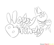 Schwarz weiss Text Happy Birthday zum  Malen
