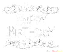Text Happy Birthday schwarz-weiss zum Ausmalen