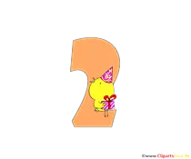 Cartoonzahl 2 (Zwei) Bild zum Geburtstag