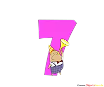 Cartoonzahl 7 (Sieben) Vorlage T-Shirt zum Kindergeburtstag
