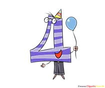 Lustige Zahl 4 für Grußkarte zum Geburtstag