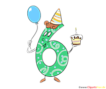 Lustige Zahl 6 für Gestaltung von Glückwunschkarten
