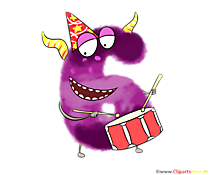 Monster Clipart 6 (Sechs) Cartoonfigur mit Trommel auf Geburtstagsparty