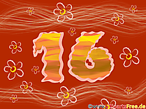 Zahl Sechszehn Rot und Gold Clipart zum Ausdrucken
