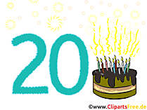 Zum 20. Geburtstag Karte, Clipart, Bild, Cartoon lustig