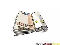 50-Euro- Banknoten unter Gummiband Clipart, Bild, Illustration