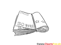 Geldscheine mit Gummi Bild, Clipart schwarz-weiß