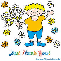 Dankeschön animiertes Clipart-Bild mit Jungen und Blumen