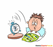 Wake Up Gif-Animation mit Wecker und aufwachendem Jungen