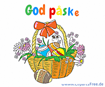 Osterkorb Bild mit Text Frohe Ostern auf Dänisch