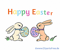Zwei Osterhasen mit Osterneiern - Grusskarte auf Englisch