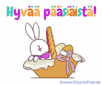 Frohe Ostern auf Finnisch Gif animiert mit Osterhase im Korb